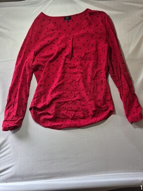 Worthington Red Polka Dot V-Neck Blouse
